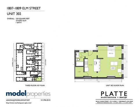 Floor plan for studio, 1 bath, 530 sqft
